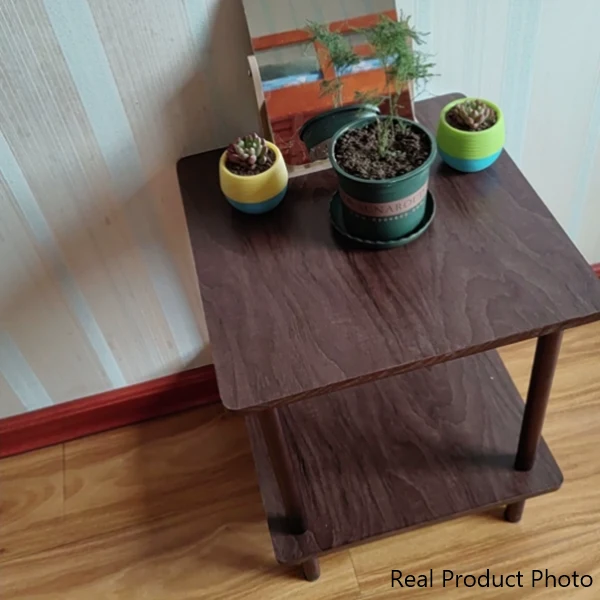 Traditional Japanese Square MDF Pine Wood End Table 2-Tier For Living Room