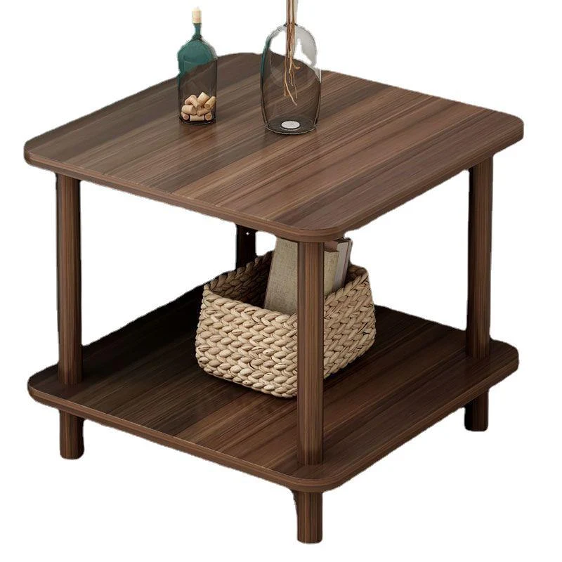 Traditional Japanese Square MDF Pine Wood End Table 2-Tier For Living Room