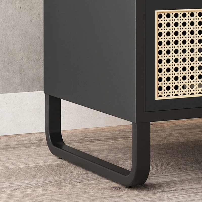 Modern Minimalist Rectangular Ash Wood Plywood Indonesian Rattan Nightstand 1-Drawer For Bedroom