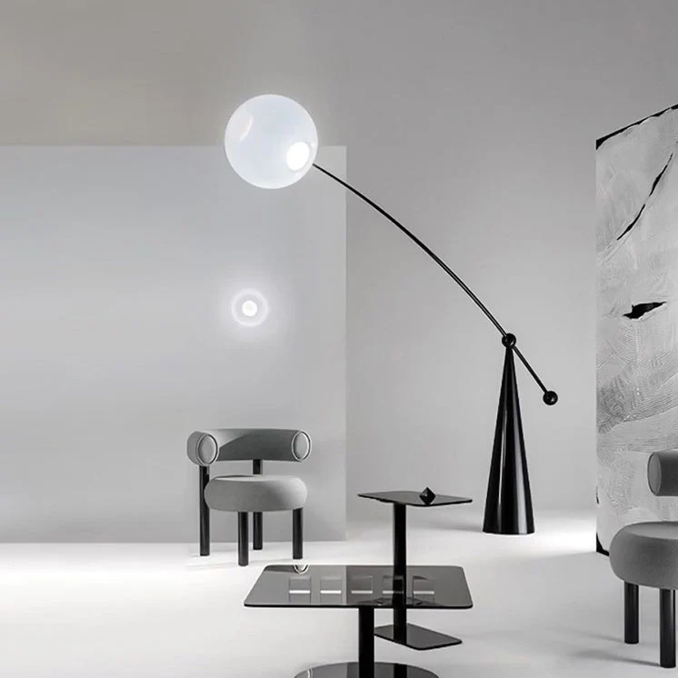 Contemporary Creative Tapered Base Fishing Rod Orb Iron Glass 1-Light Standing Floor Lamp For Living Room