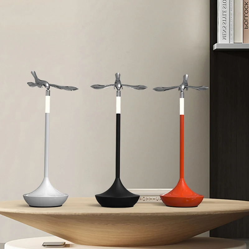 Contemporary Scandinavian Rechargeable Aluminum Acrylic Flying Bird Rotatable LED Table Lamp For Bedside