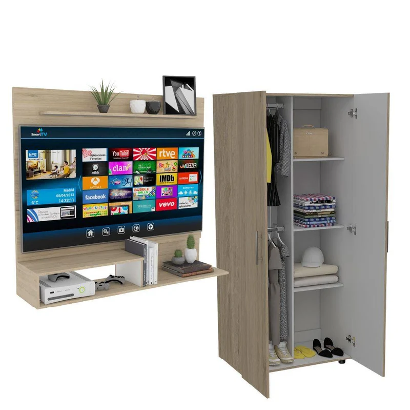 Combo para Habitación Raichel, Incluye Panel de TV y Clóset