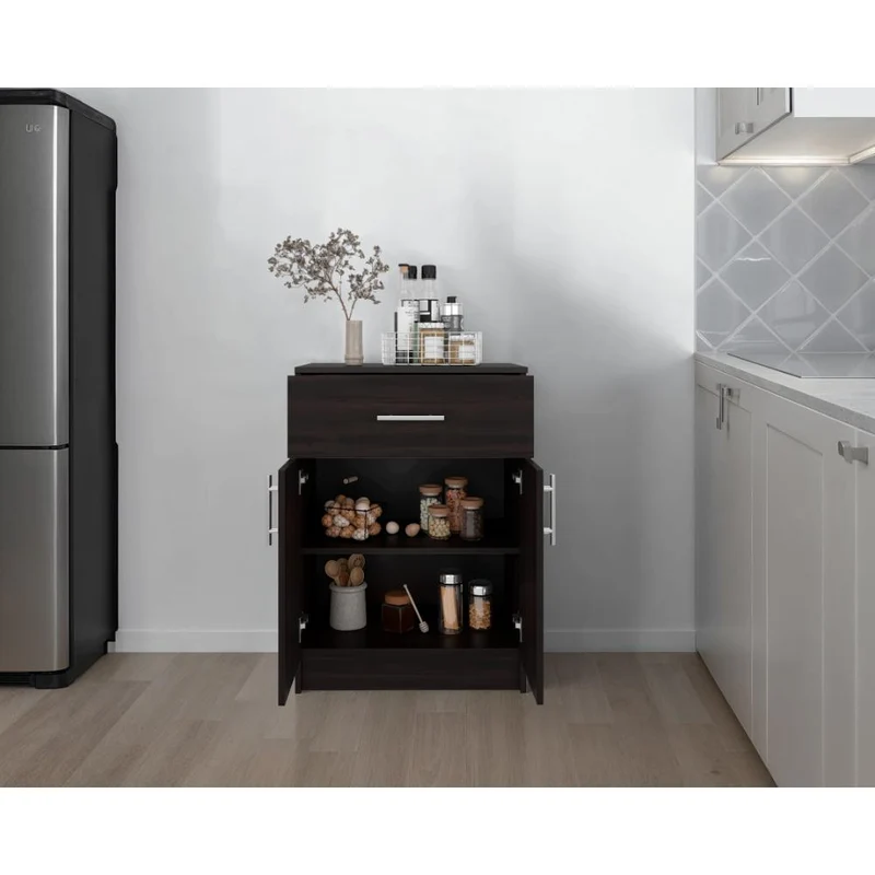 Mesa Auxiliar de Cocina Mayorca, Kronos Nogal, con Espacio para Guardar Insumos ZF