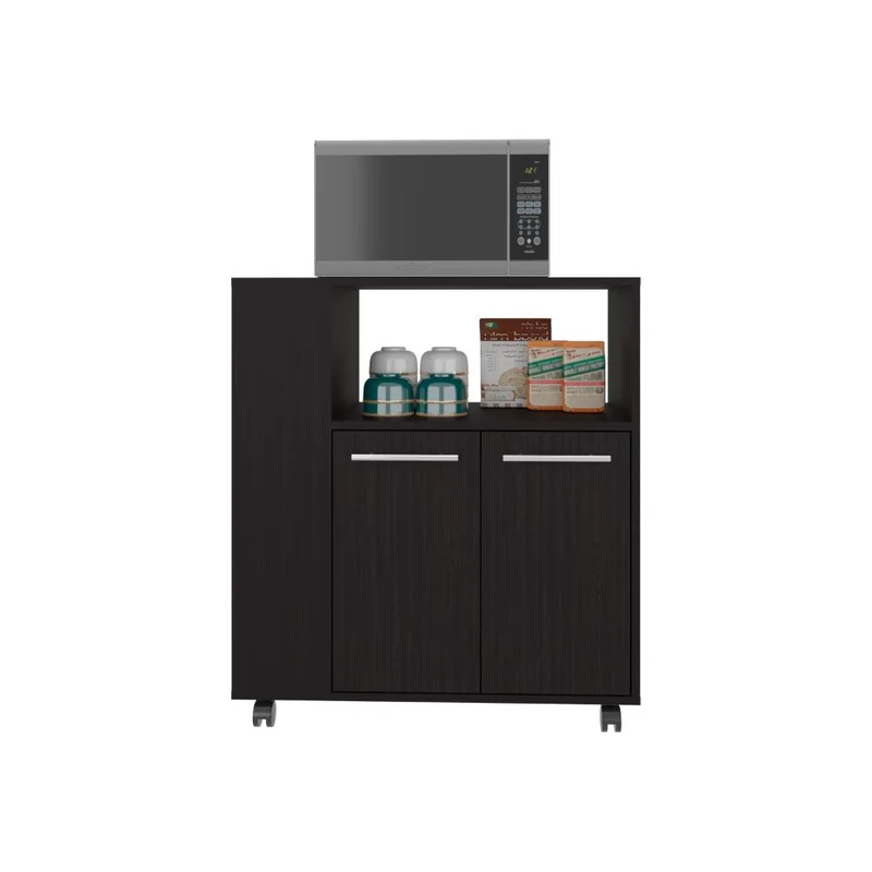 Mesa Auxiliar de Cocina Eldon, Wengue, con Rodachina y Rodachina de Freno ZF