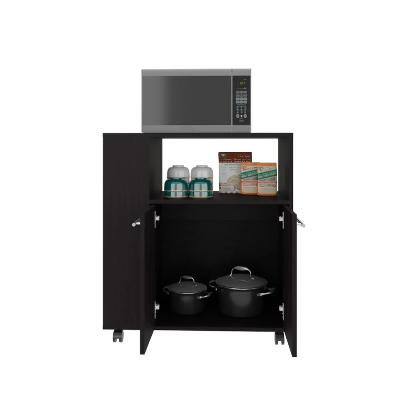 Mesa Auxiliar de Cocina Eldon, Wengue, con Rodachina y Rodachina de Freno ZF