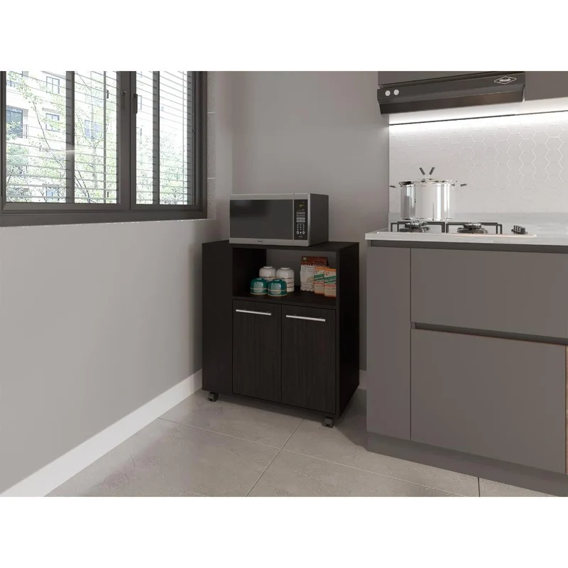 Mesa Auxiliar de Cocina Eldon, Wengue, con Rodachina y Rodachina de Freno ZF