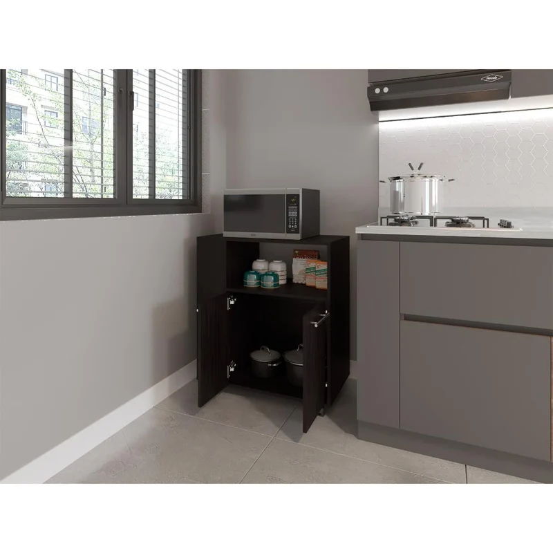 Mesa Auxiliar de Cocina Eldon, Wengue, con Rodachina y Rodachina de Freno ZF
