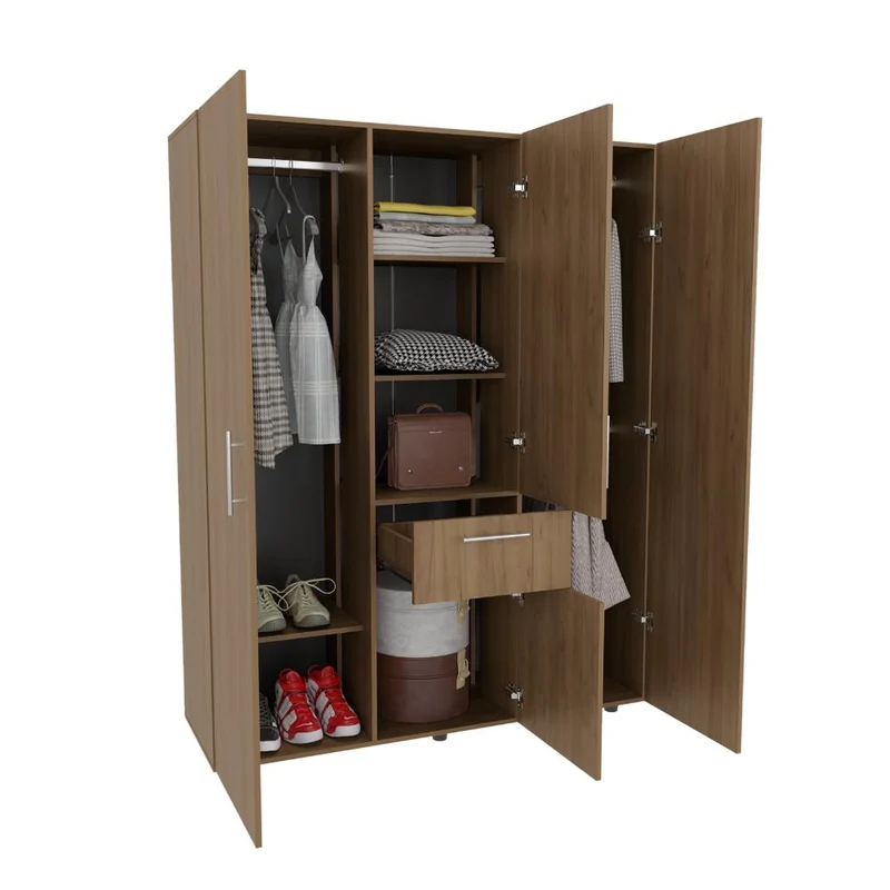 Clóset Bariloche Bombay Eco Ll, Fresno Europeo, con Variedad de Entrepaños y Cuatro Puertas Abatibles ZF