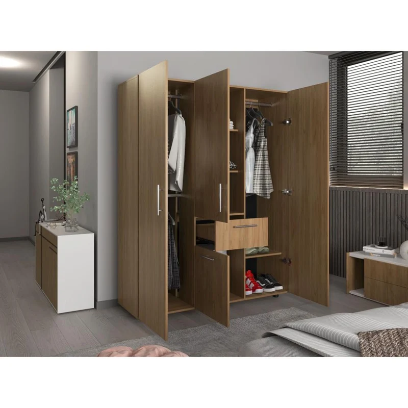Clóset Bariloche Bombay Eco Ll, Fresno Europeo, con Variedad de Entrepaños y Cuatro Puertas Abatibles ZF