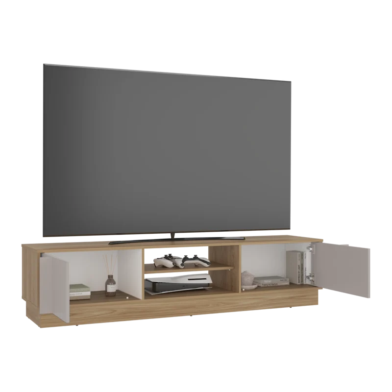 Mesa para TV Caobe, Fresno Europeo y Capri, para Televisor de hasta 75 Pulgadas con Cuatro Puertas