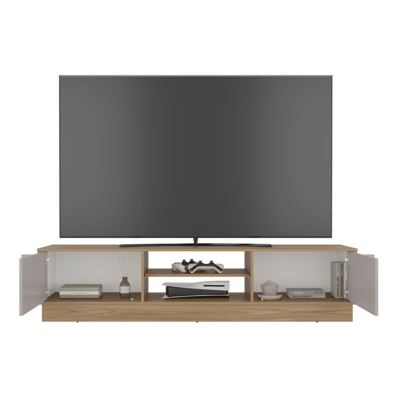 Mesa para TV Caobe, Fresno Europeo y Capri, para Televisor de hasta 75 Pulgadas con Cuatro Puertas