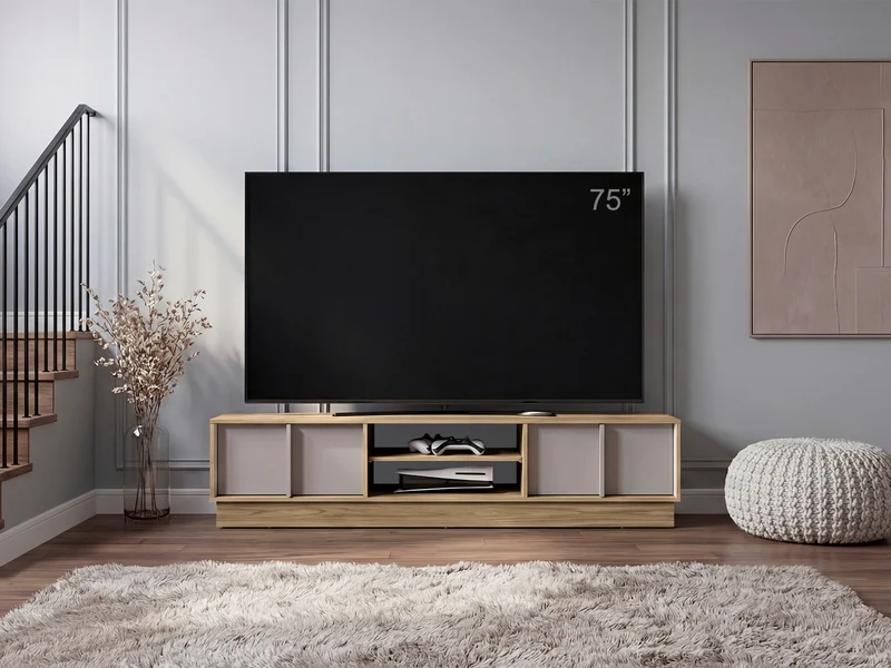 Mesa para TV Caobe, Fresno Europeo y Capri, para Televisor de hasta 75 Pulgadas con Cuatro Puertas