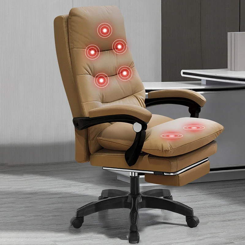 Modern Simplicity Cowhide Microfiber Leather Steel Cotton Sponge Square Massage Desk Chair Backrest Footrest Adjustable For Home Office