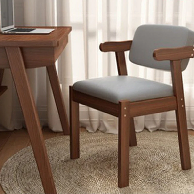 Modern Simplicity Rubber Wood Fabric Faux Leather Sponge Square Desk Chair Backrest Armrest For Study
