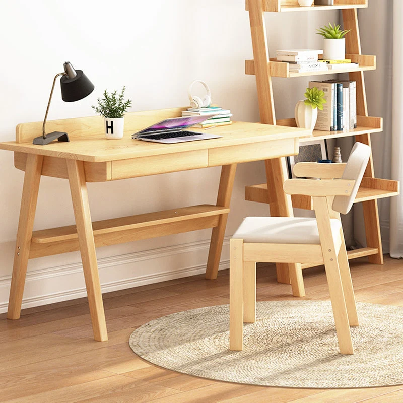 Modern Simplicity Rubber Wood Fabric Faux Leather Sponge Square Desk Chair Backrest Armrest For Study