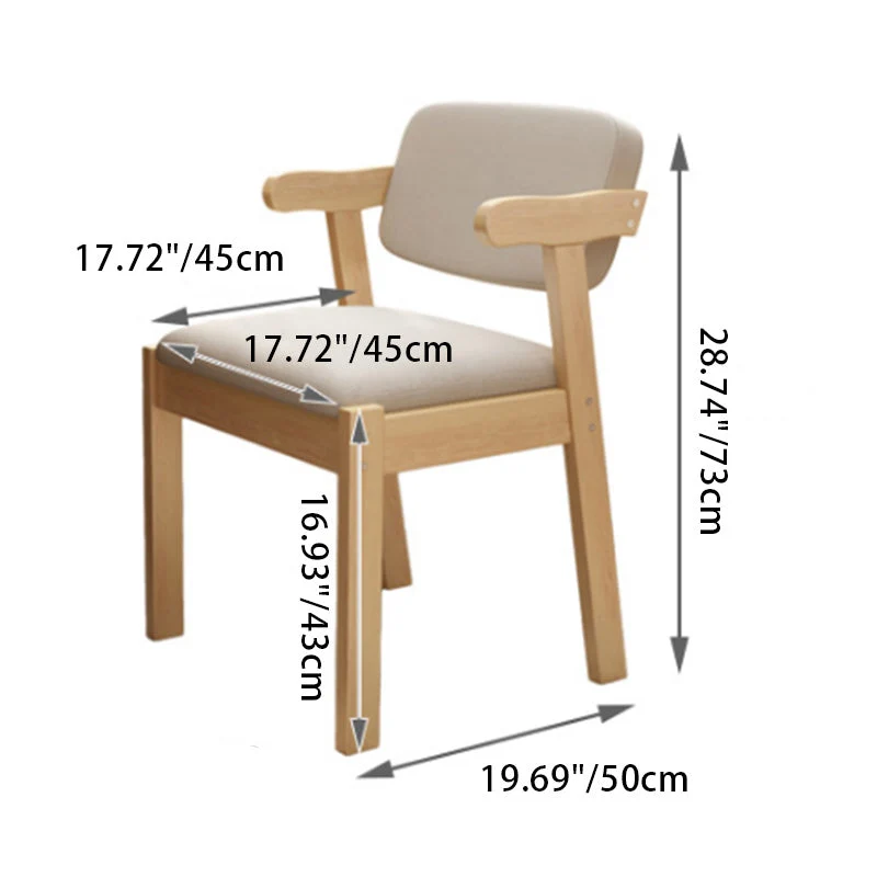 Modern Simplicity Rubber Wood Fabric Faux Leather Sponge Square Desk Chair Backrest Armrest For Study