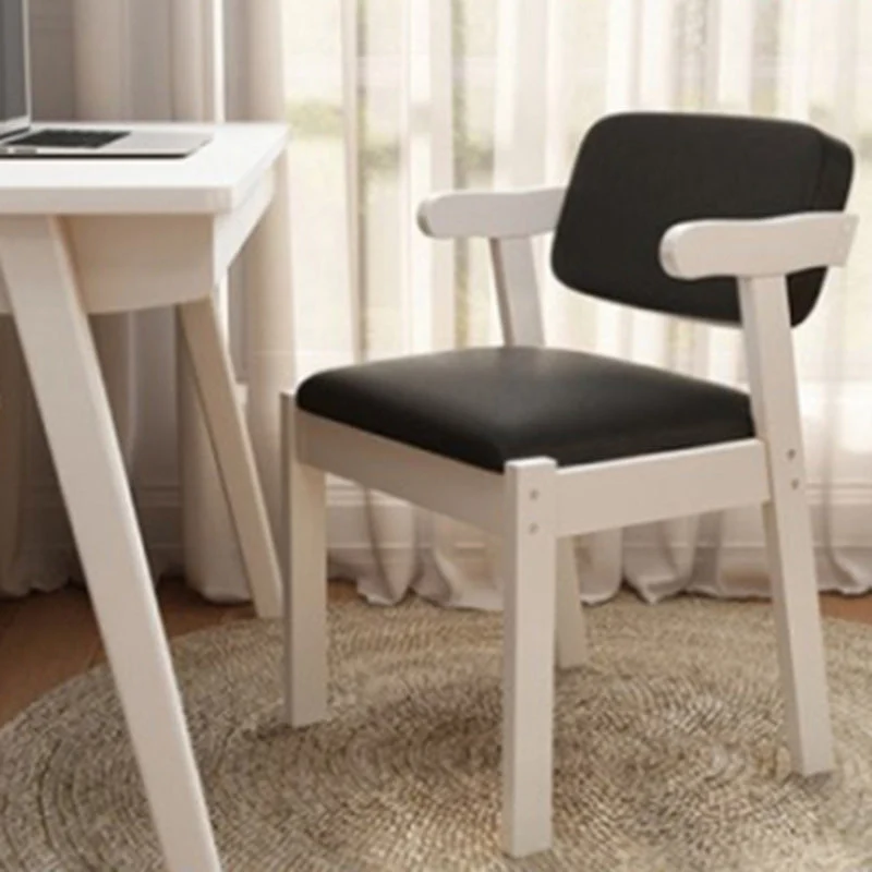 Modern Simplicity Rubber Wood Fabric Faux Leather Sponge Square Desk Chair Backrest Armrest For Study
