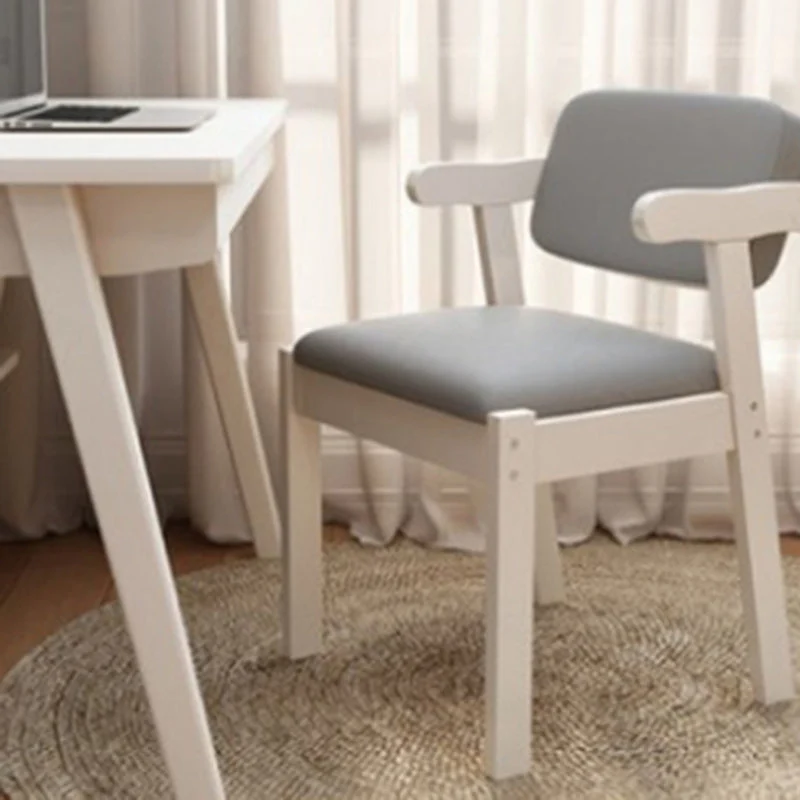 Modern Simplicity Rubber Wood Fabric Faux Leather Sponge Square Desk Chair Backrest Armrest For Study