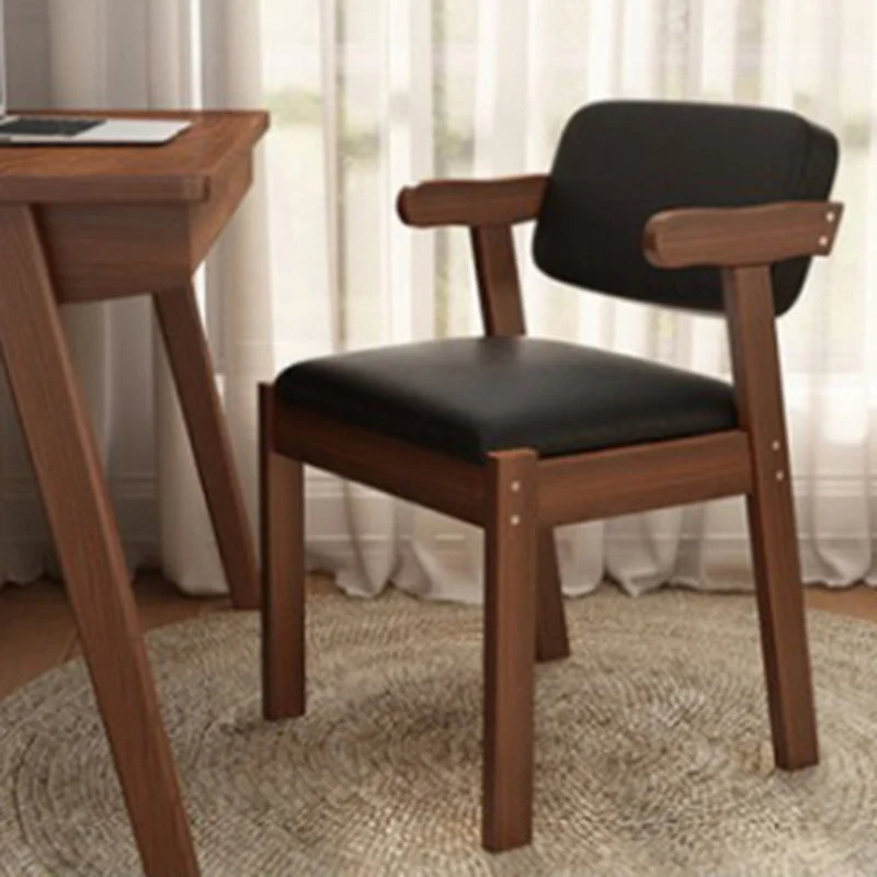 Modern Simplicity Rubber Wood Fabric Faux Leather Sponge Square Desk Chair Backrest Armrest For Study
