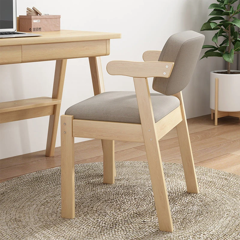 Modern Simplicity Rubber Wood Fabric Faux Leather Sponge Square Desk Chair Backrest Armrest For Study