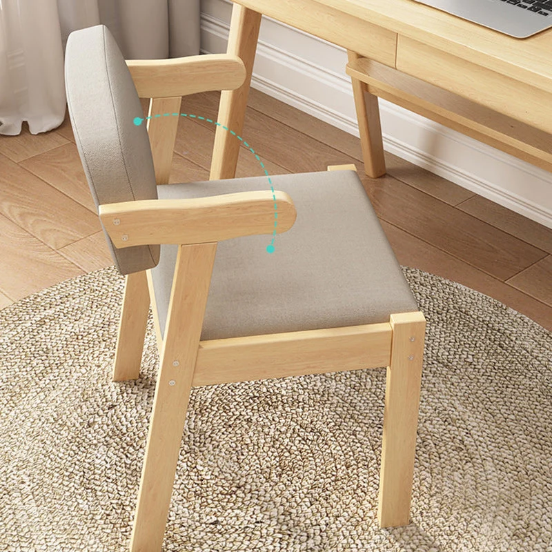 Modern Simplicity Rubber Wood Fabric Faux Leather Sponge Square Desk Chair Backrest Armrest For Study