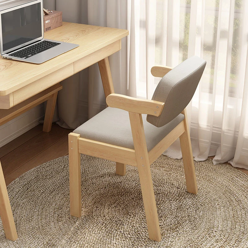 Modern Simplicity Rubber Wood Fabric Faux Leather Sponge Square Desk Chair Backrest Armrest For Study