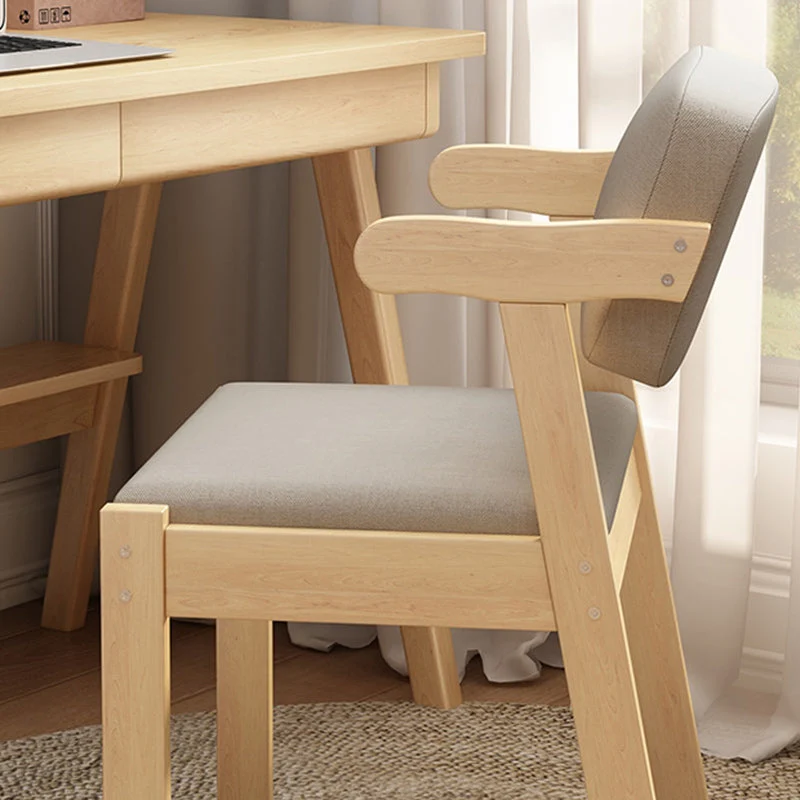 Modern Simplicity Rubber Wood Fabric Faux Leather Sponge Square Desk Chair Backrest Armrest For Study
