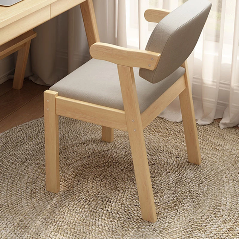 Modern Simplicity Rubber Wood Fabric Faux Leather Sponge Square Desk Chair Backrest Armrest For Study