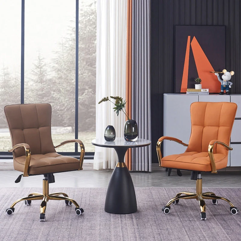 Modern Luxury Liftable Swivel Rectangular Square Faux Leather Carbon Steel Desk Chair Backrest Armrest For Home Office