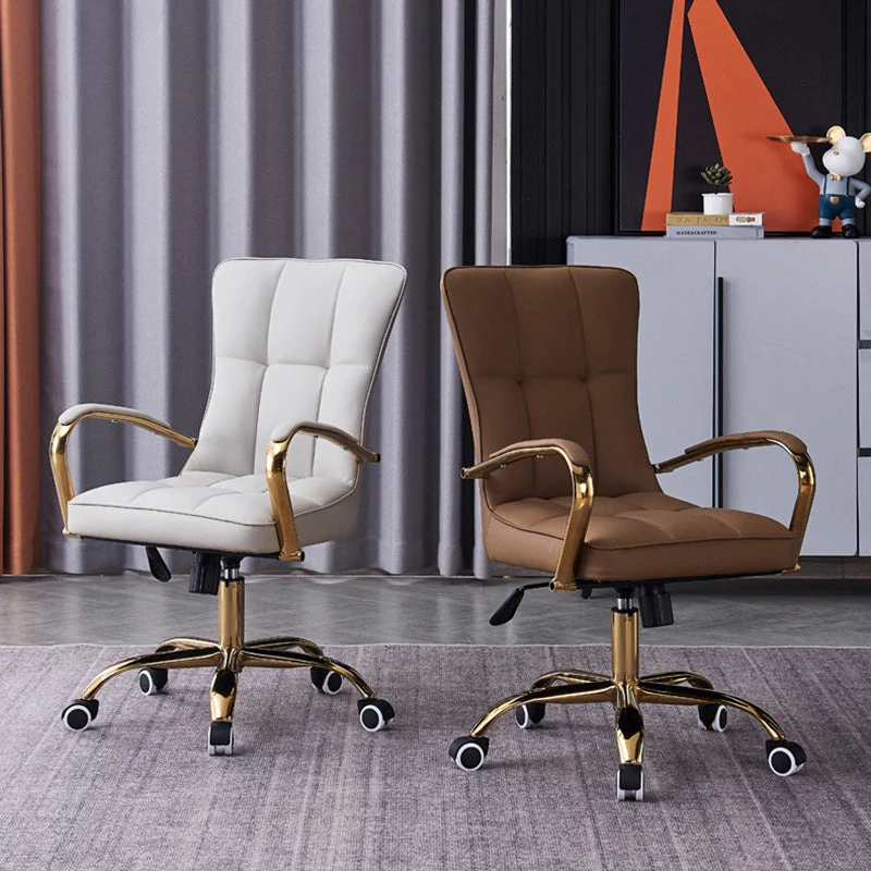 Modern Luxury Liftable Swivel Rectangular Square Faux Leather Carbon Steel Desk Chair Backrest Armrest For Home Office