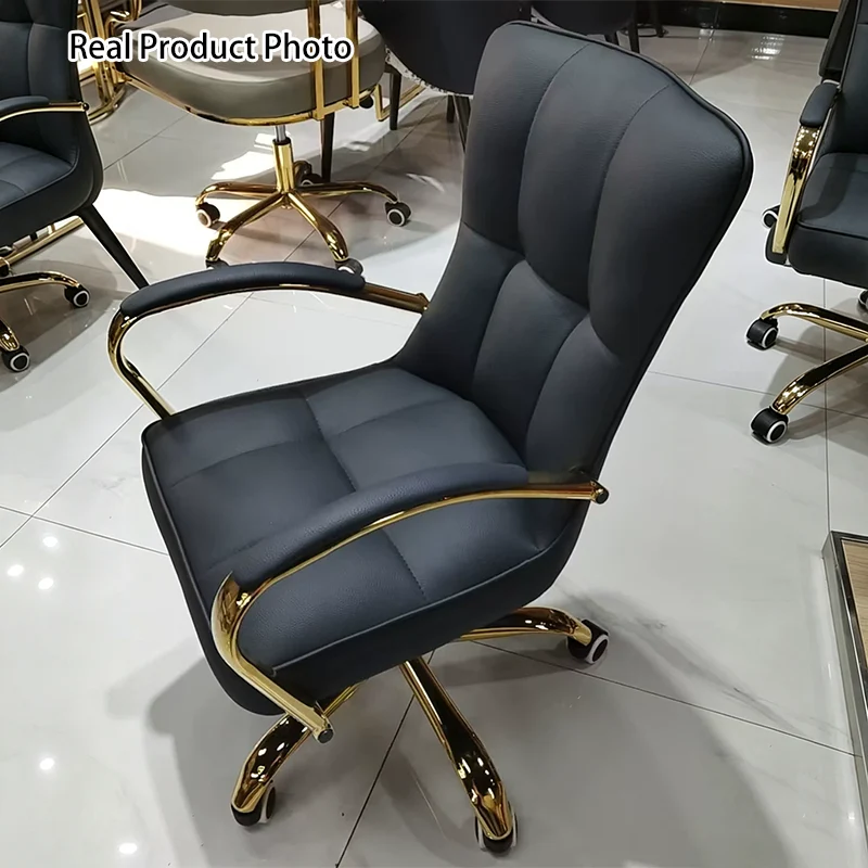 Modern Luxury Liftable Swivel Rectangular Square Faux Leather Carbon Steel Desk Chair Backrest Armrest For Home Office