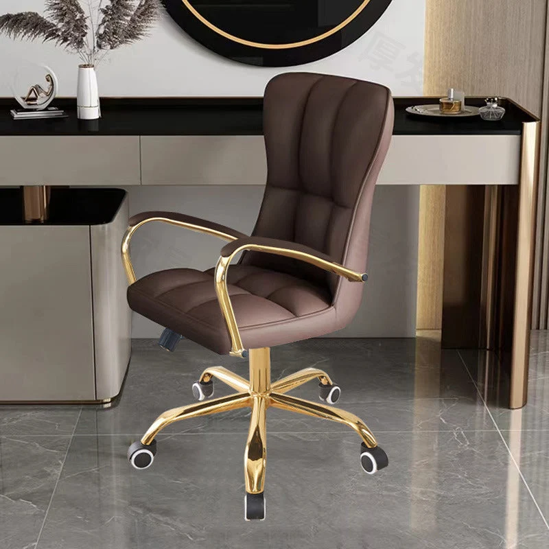 Modern Luxury Liftable Swivel Rectangular Square Faux Leather Carbon Steel Desk Chair Backrest Armrest For Home Office