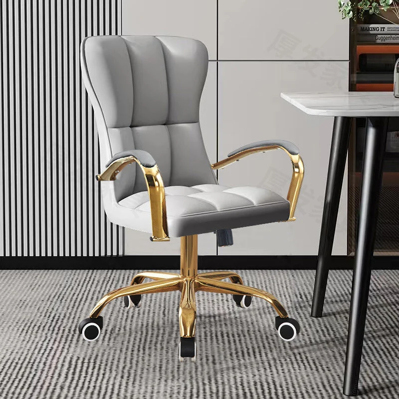 Modern Luxury Liftable Swivel Rectangular Square Faux Leather Carbon Steel Desk Chair Backrest Armrest For Home Office