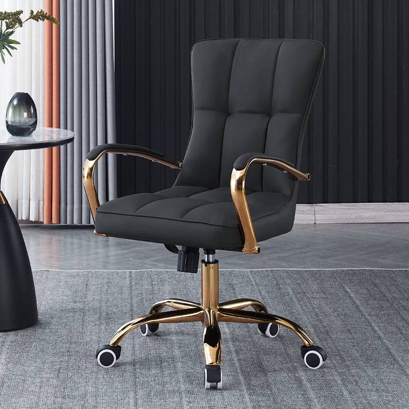Modern Luxury Liftable Swivel Rectangular Square Faux Leather Carbon Steel Desk Chair Backrest Armrest For Home Office
