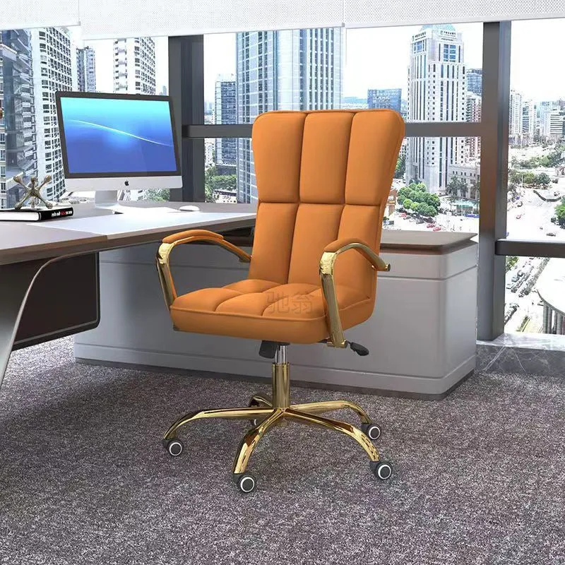 Modern Luxury Liftable Swivel Rectangular Square Faux Leather Carbon Steel Desk Chair Backrest Armrest For Home Office