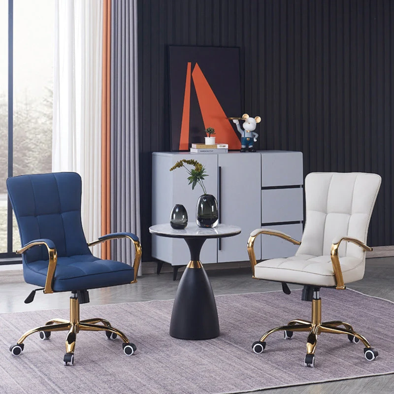Modern Luxury Liftable Swivel Rectangular Square Faux Leather Carbon Steel Desk Chair Backrest Armrest For Home Office