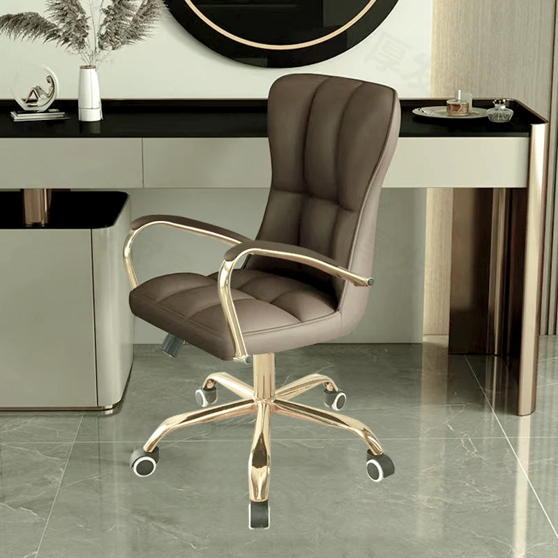 Modern Luxury Liftable Swivel Rectangular Square Faux Leather Carbon Steel Desk Chair Backrest Armrest For Home Office