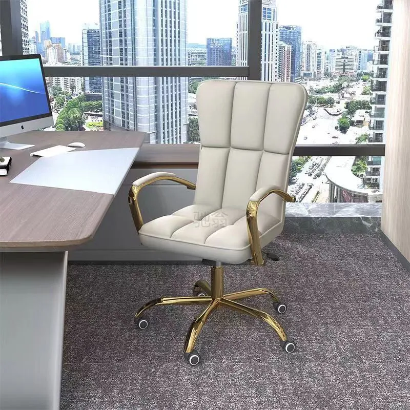 Modern Luxury Liftable Swivel Rectangular Square Faux Leather Carbon Steel Desk Chair Backrest Armrest For Home Office