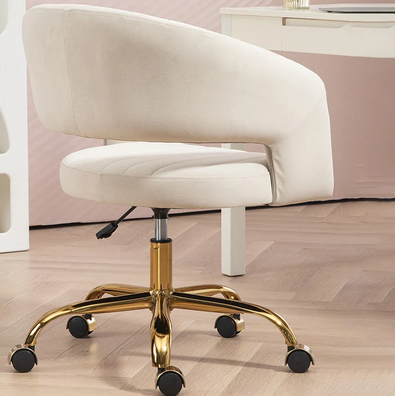 Contemporary Scandinavian Liftable Swivel Curved Square Iron Hemp Velvet Desk Chair Backrest Armrest For Home Office