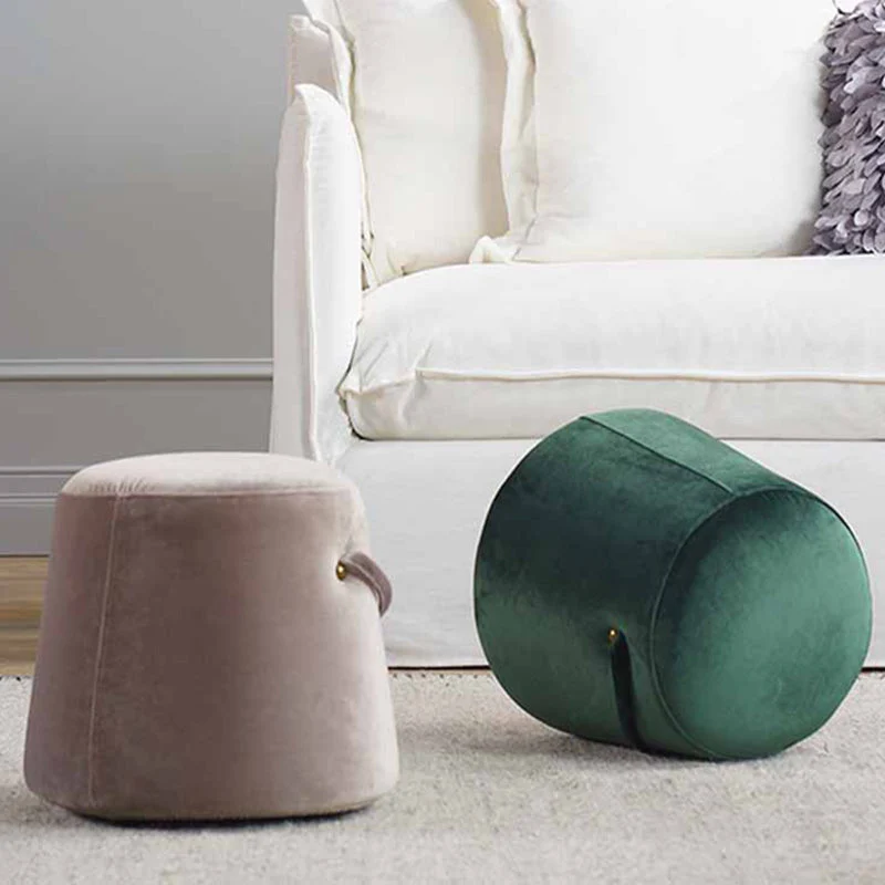 Modern Simplicity Round Square Velvet Rubberwood Sponge Footstool Armless For Living Room