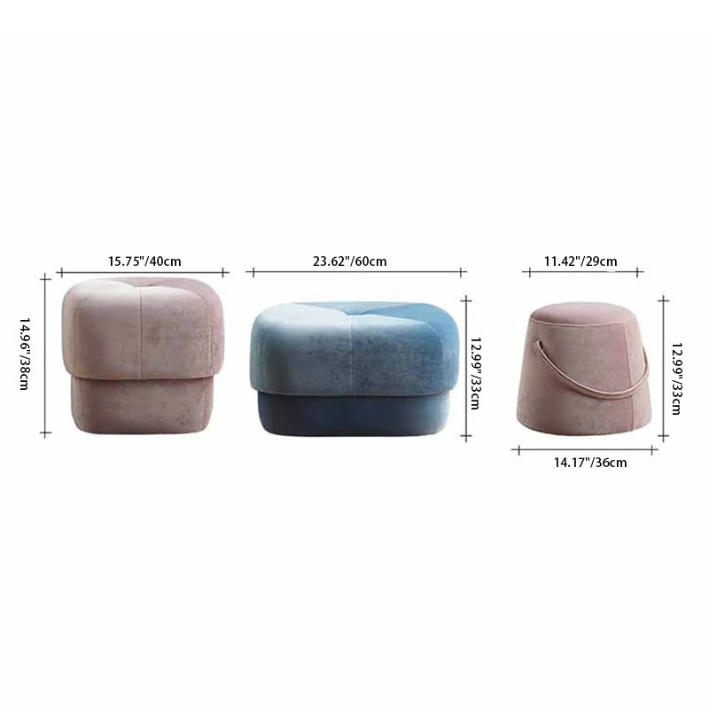 Modern Simplicity Round Square Velvet Rubberwood Sponge Footstool Armless For Living Room