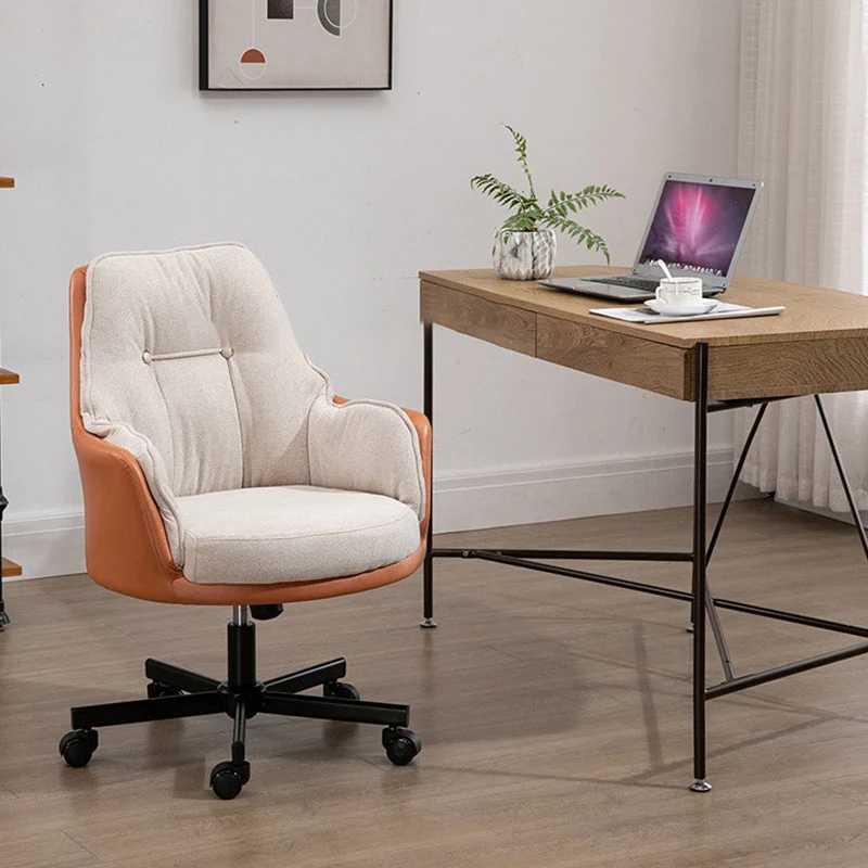 Modern Simplicity Curved Cotton-Linen Synthetic Fabric Aluminum Alloy Metal Desk Chair Backrest Armrest For Home Office