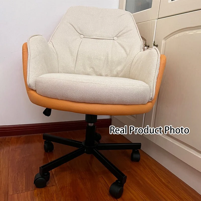 Modern Simplicity Curved Cotton-Linen Synthetic Fabric Aluminum Alloy Metal Desk Chair Backrest Armrest For Home Office
