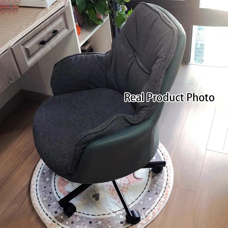 Modern Simplicity Curved Cotton-Linen Synthetic Fabric Aluminum Alloy Metal Desk Chair Backrest Armrest For Home Office
