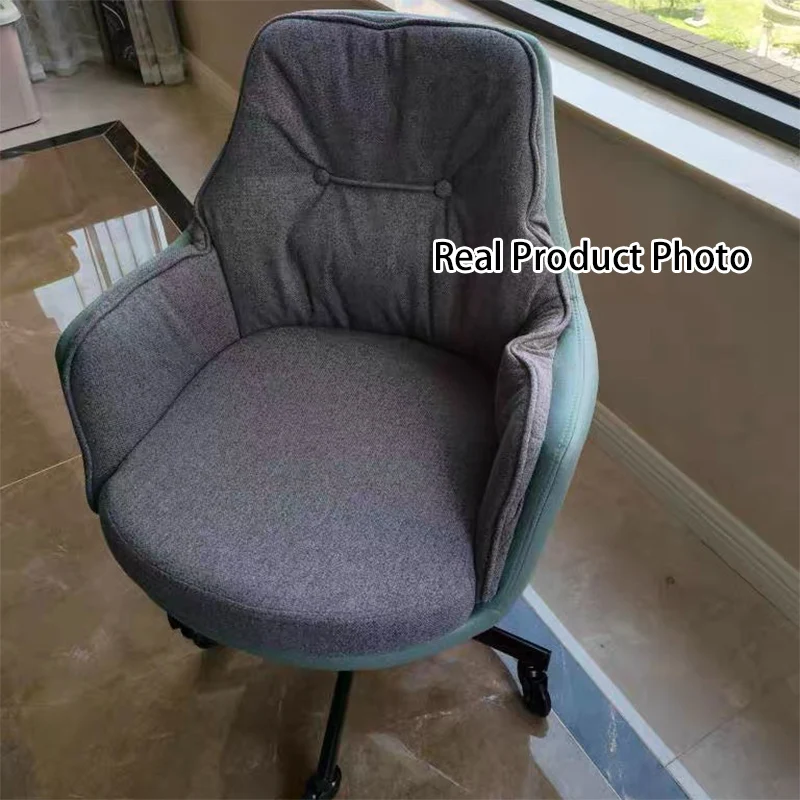Modern Simplicity Curved Cotton-Linen Synthetic Fabric Aluminum Alloy Metal Desk Chair Backrest Armrest For Home Office