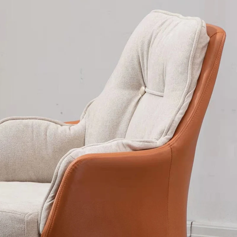Modern Simplicity Curved Cotton-Linen Synthetic Fabric Aluminum Alloy Metal Desk Chair Backrest Armrest For Home Office