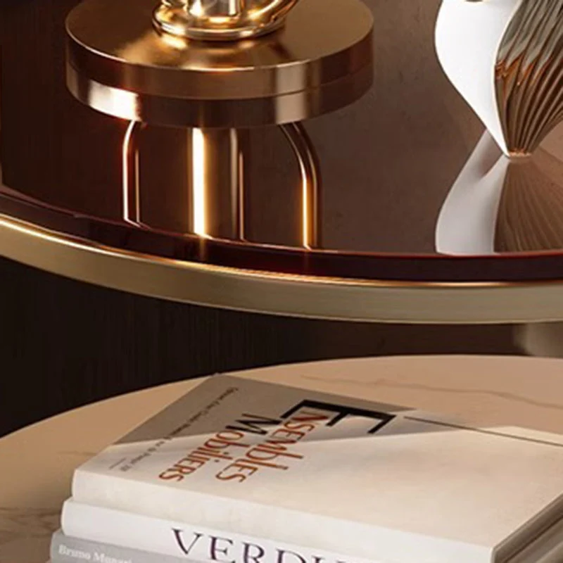 Modern Luxury Round Saddle-Style Faux Leather Glass Plywood Nightstand 1-Drawer For Bedroom