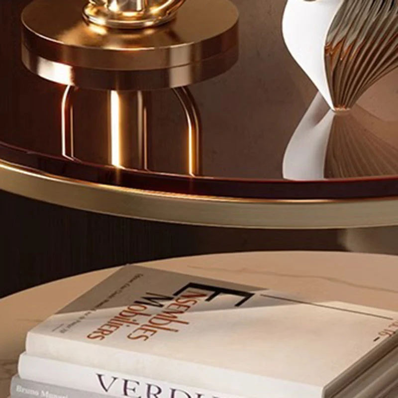 Modern Luxury Round Saddle-Style Faux Leather Glass Plywood Nightstand 1-Drawer For Bedroom