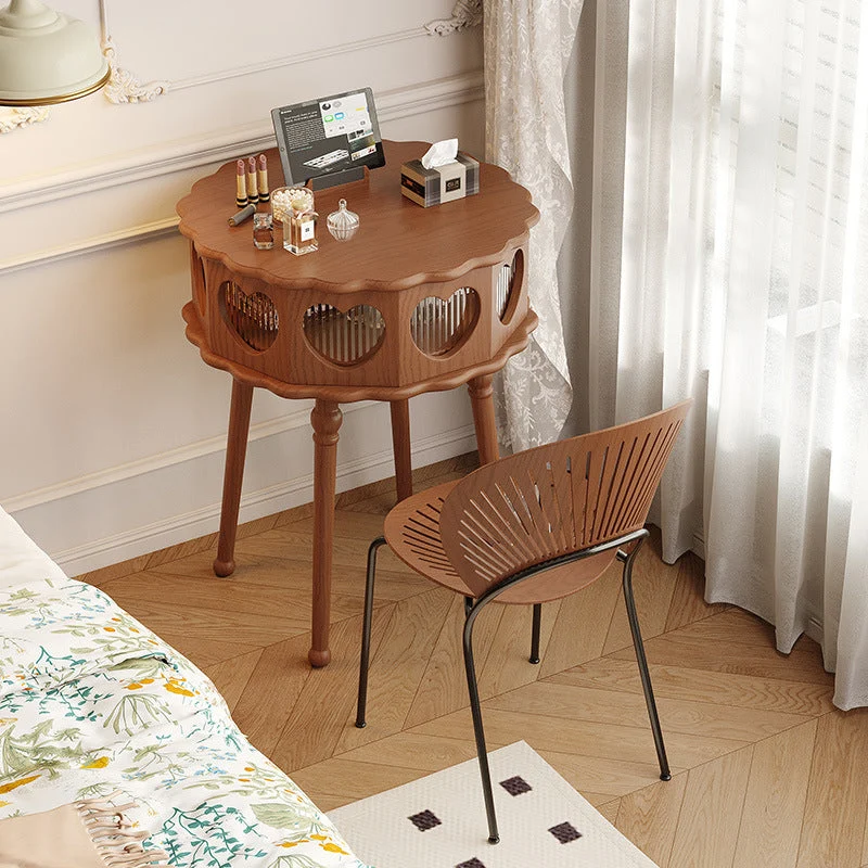 Traditional Vintage Flower Round Rubberwood Glass Plywood Makeup Vanity 1-Storage For Bedroom