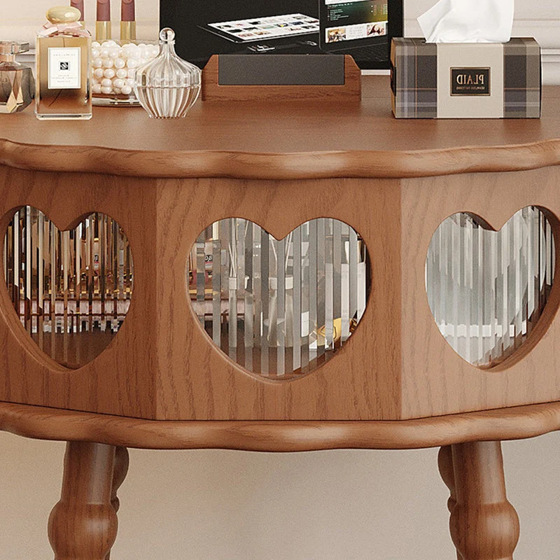 Traditional Vintage Flower Round Rubberwood Glass Plywood Makeup Vanity 1-Storage For Bedroom